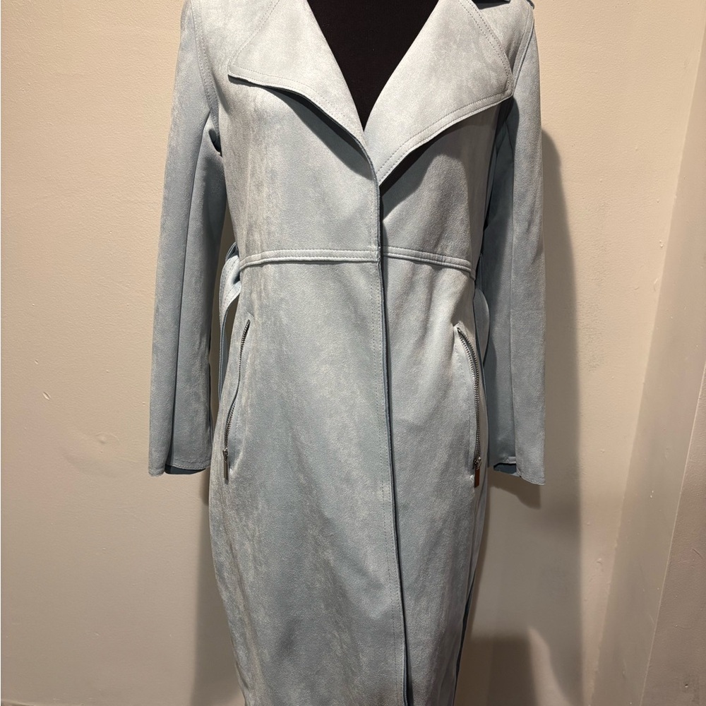 Magaschoni Light Blue Suede Trench Coat